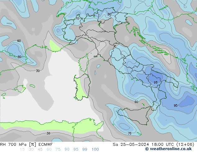 RH 700 hPa ECMWF Sáb 25.05.2024 18 UTC