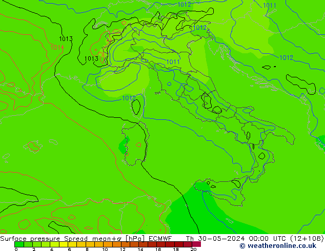 Surface pressure Spread ECMWF Th 30.05.2024 00 UTC