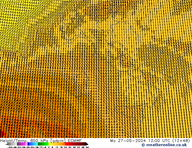 Yükseklik/Sıc. 850 hPa ECMWF Pzt 27.05.2024 12 UTC