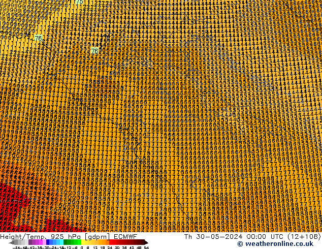 Height/Temp. 925 гПа ECMWF чт 30.05.2024 00 UTC