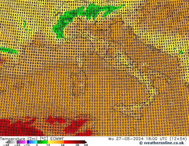 Temperature (2m) ECMWF Mo 27.05.2024 18 UTC