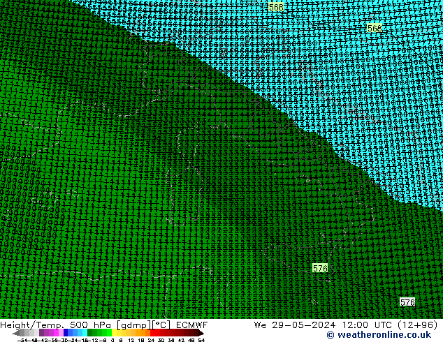 Height/Temp. 500 hPa ECMWF We 29.05.2024 12 UTC