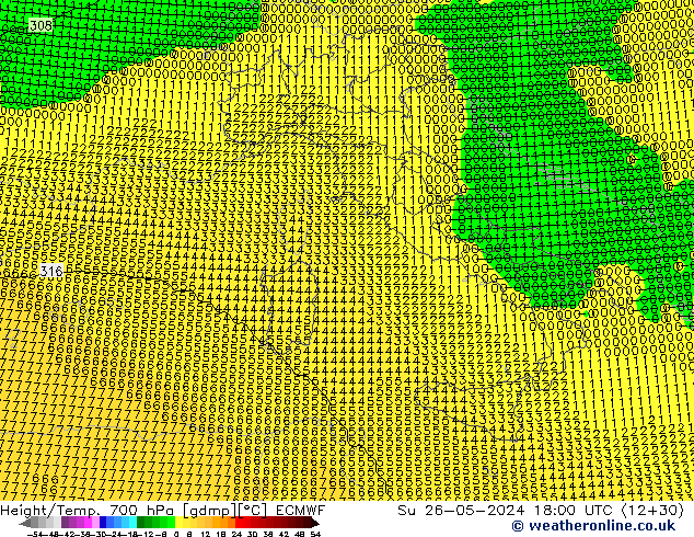 Height/Temp. 700 hPa ECMWF Su 26.05.2024 18 UTC