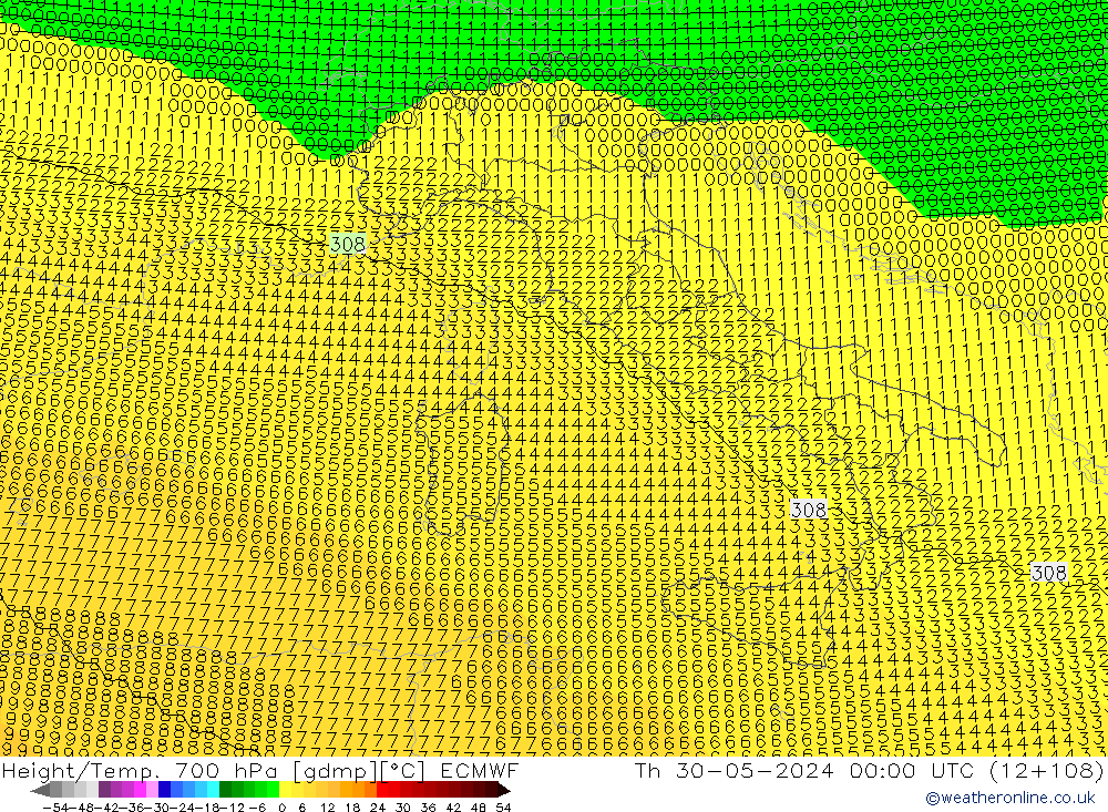 Height/Temp. 700 гПа ECMWF чт 30.05.2024 00 UTC