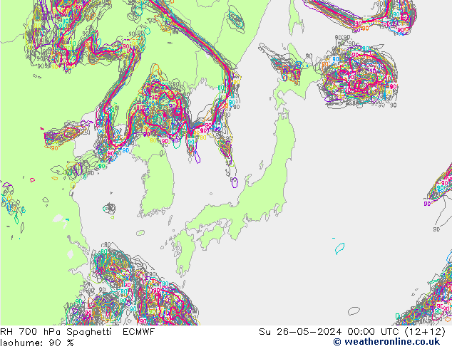 RH 700 hPa Spaghetti ECMWF Ne 26.05.2024 00 UTC