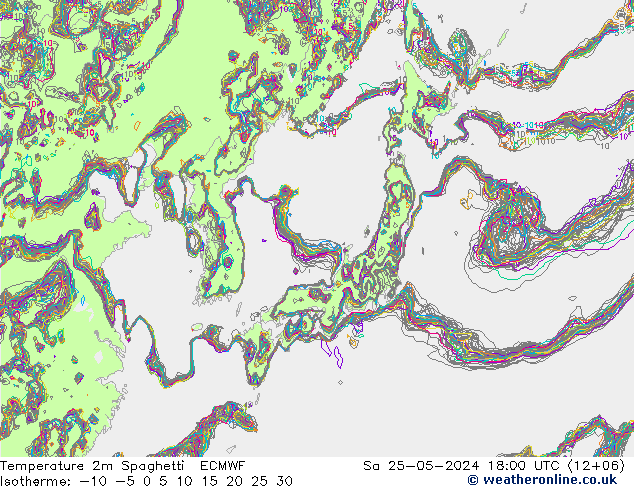 Temperature 2m Spaghetti ECMWF So 25.05.2024 18 UTC