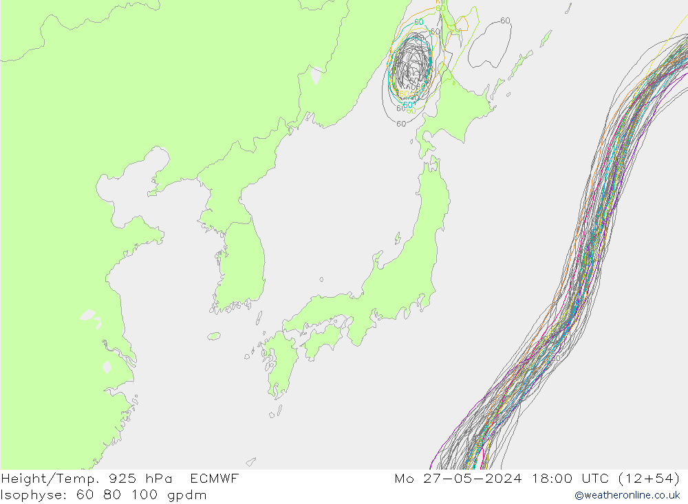 Yükseklik/Sıc. 925 hPa ECMWF Pzt 27.05.2024 18 UTC