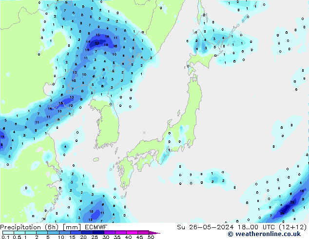 Precipitación (6h) ECMWF dom 26.05.2024 00 UTC