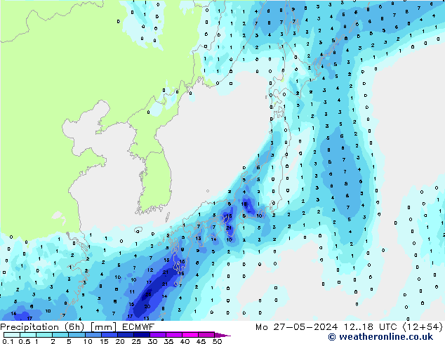 Precipitation (6h) ECMWF Mo 27.05.2024 18 UTC