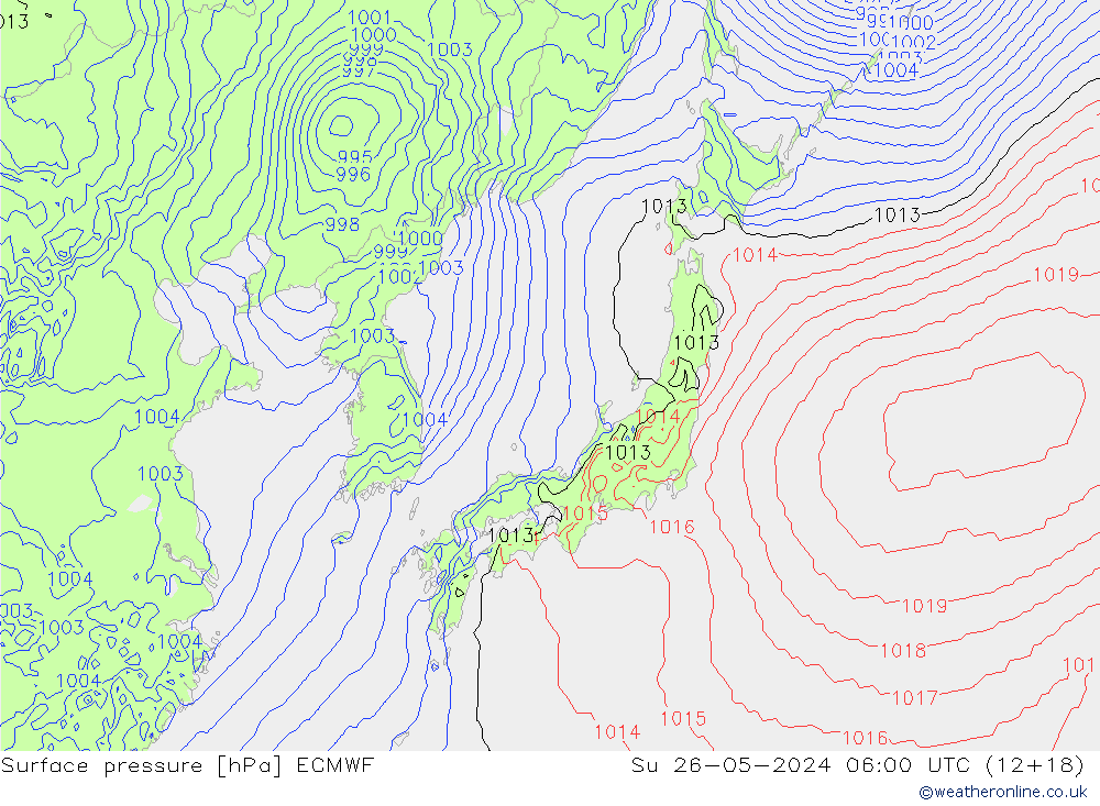 Atmosférický tlak ECMWF Ne 26.05.2024 06 UTC