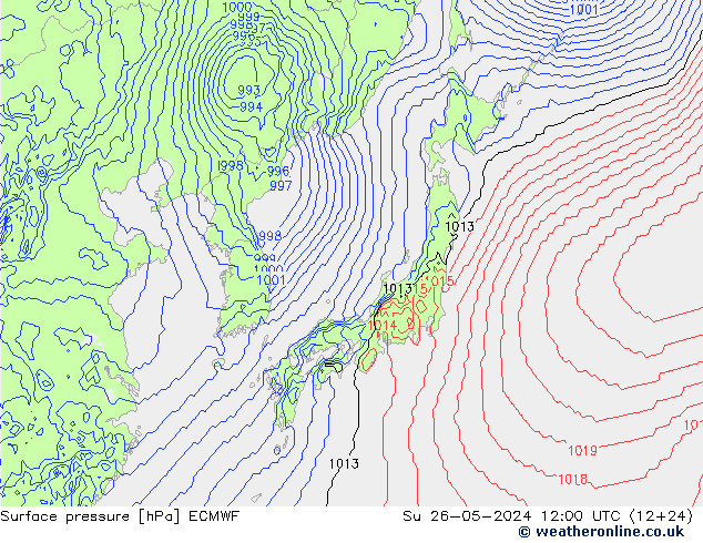 pressão do solo ECMWF Dom 26.05.2024 12 UTC