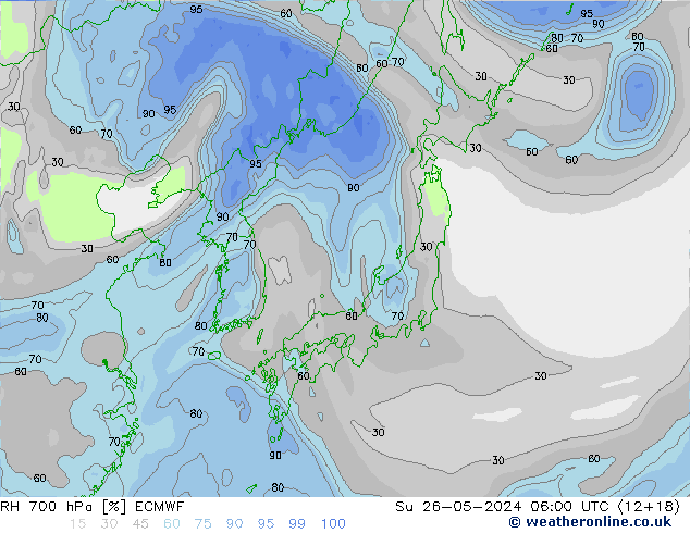 RH 700 hPa ECMWF  26.05.2024 06 UTC