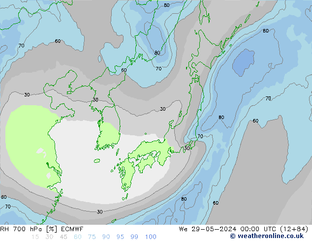 RH 700 гПа ECMWF ср 29.05.2024 00 UTC