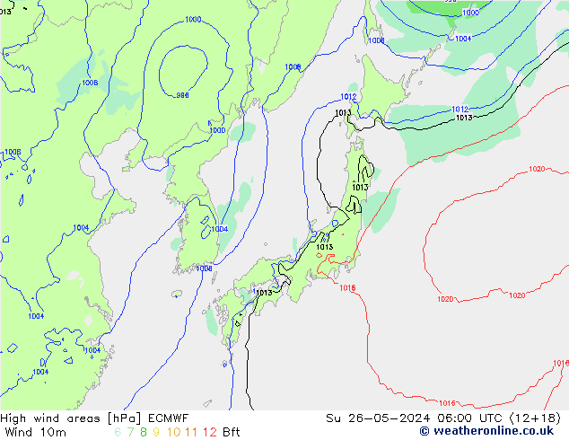 High wind areas ECMWF  26.05.2024 06 UTC