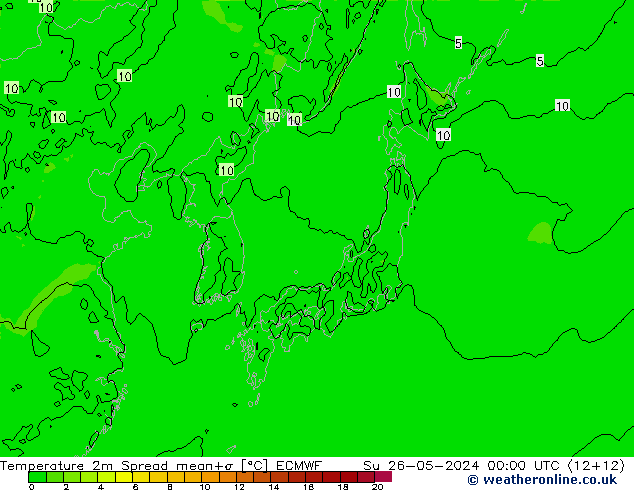 Temperature 2m Spread ECMWF Ne 26.05.2024 00 UTC