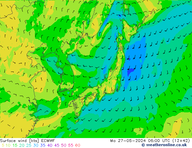 Viento 10 m ECMWF lun 27.05.2024 06 UTC