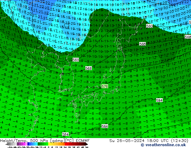 Height/Temp. 500 hPa ECMWF Su 26.05.2024 18 UTC