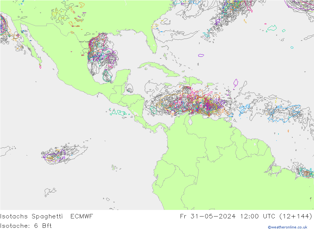 Isotachs Spaghetti ECMWF Fr 31.05.2024 12 UTC