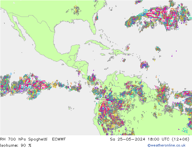 RH 700 hPa Spaghetti ECMWF So 25.05.2024 18 UTC