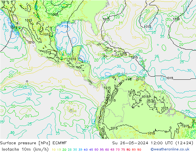 Isotachs (kph) ECMWF Ne 26.05.2024 12 UTC