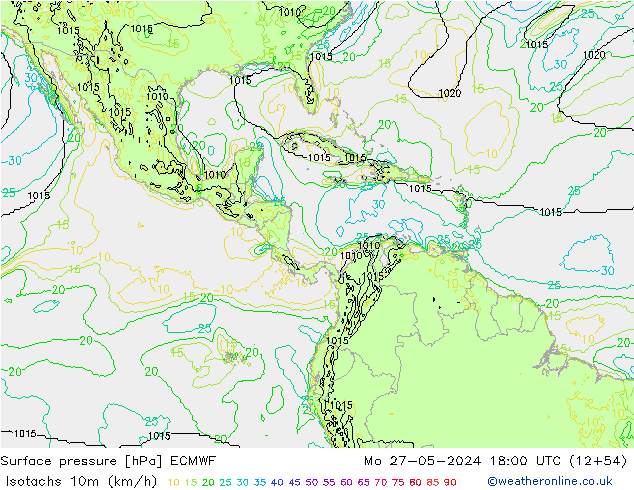 Isotachs (kph) ECMWF Seg 27.05.2024 18 UTC