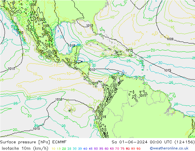 Isotachs (kph) ECMWF Sáb 01.06.2024 00 UTC