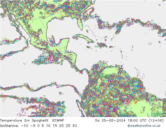 Temperatura 2m Spaghetti ECMWF sab 25.05.2024 18 UTC