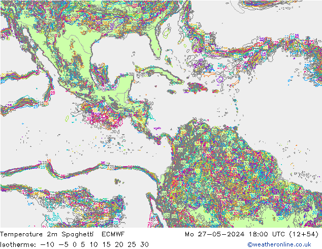 карта температуры Spaghetti ECMWF пн 27.05.2024 18 UTC