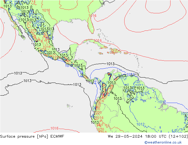 pressão do solo ECMWF Qua 29.05.2024 18 UTC