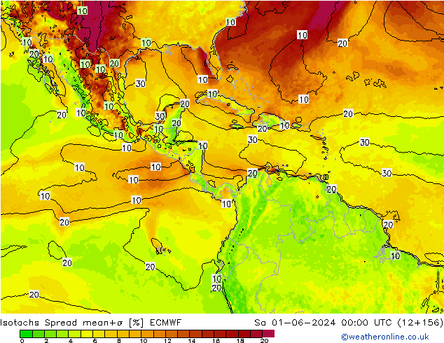 Izotacha Spread ECMWF so. 01.06.2024 00 UTC