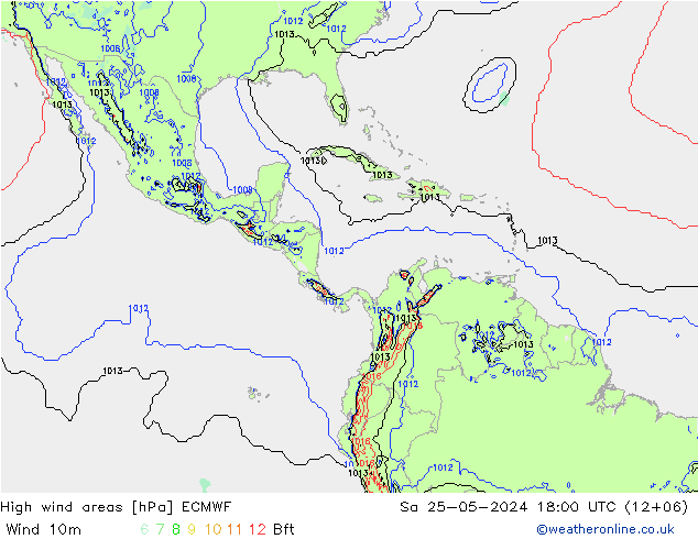 High wind areas ECMWF сб 25.05.2024 18 UTC