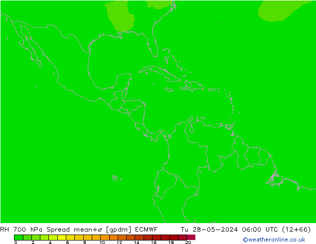 RH 700 гПа Spread ECMWF вт 28.05.2024 06 UTC