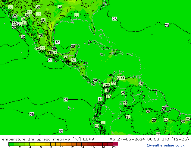 Temperatura 2m Spread ECMWF Seg 27.05.2024 00 UTC