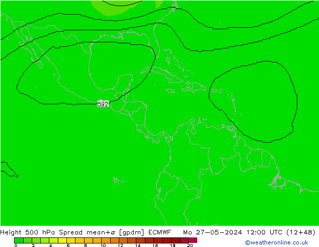 Geop. 500 hPa Spread ECMWF lun 27.05.2024 12 UTC