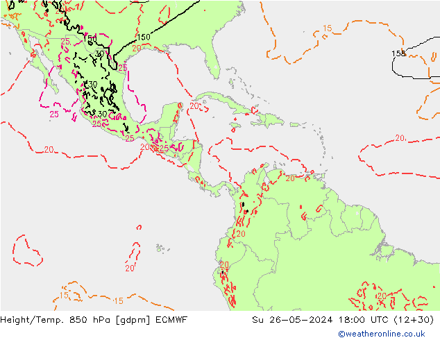 Géop./Temp. 850 hPa ECMWF dim 26.05.2024 18 UTC