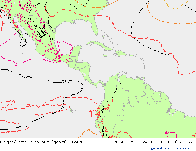 Height/Temp. 925 hPa ECMWF Th 30.05.2024 12 UTC