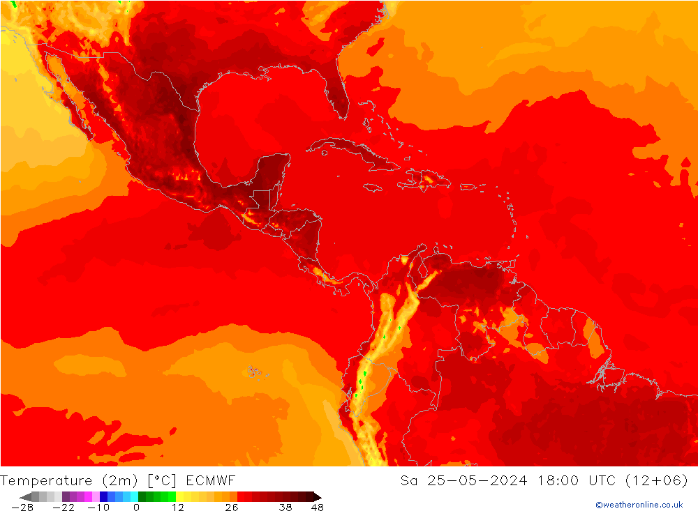 Temperature (2m) ECMWF Sa 25.05.2024 18 UTC