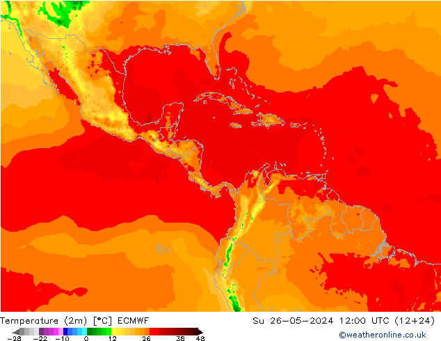 Temperatura (2m) ECMWF dom 26.05.2024 12 UTC
