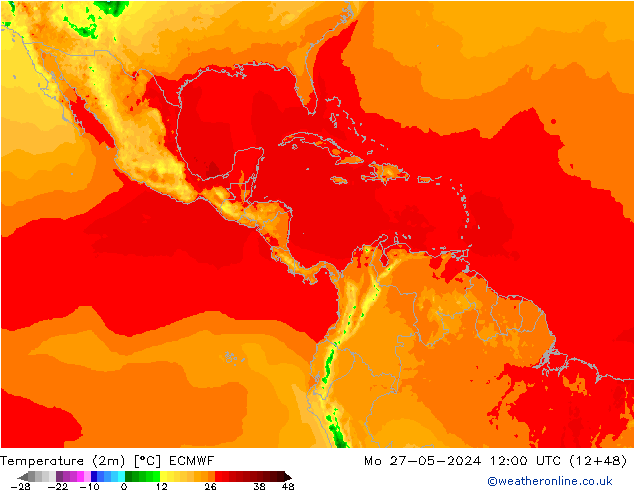 Temperature (2m) ECMWF Mo 27.05.2024 12 UTC