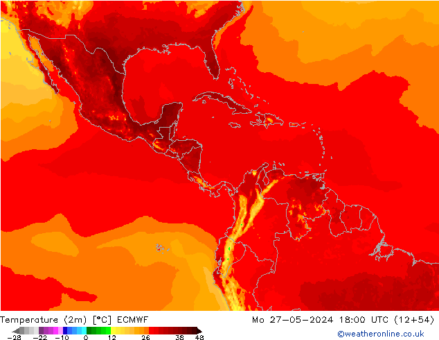 карта температуры ECMWF пн 27.05.2024 18 UTC