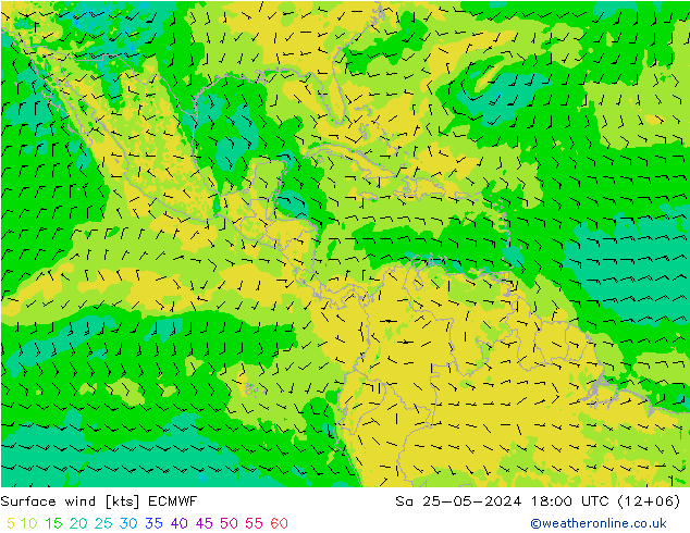 Rüzgar 10 m ECMWF Cts 25.05.2024 18 UTC