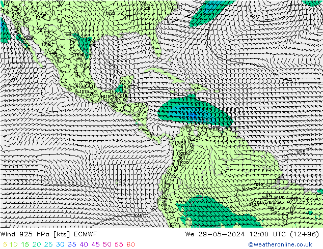 Vento 925 hPa ECMWF mer 29.05.2024 12 UTC