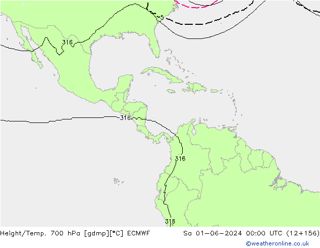 Height/Temp. 700 hPa ECMWF so. 01.06.2024 00 UTC