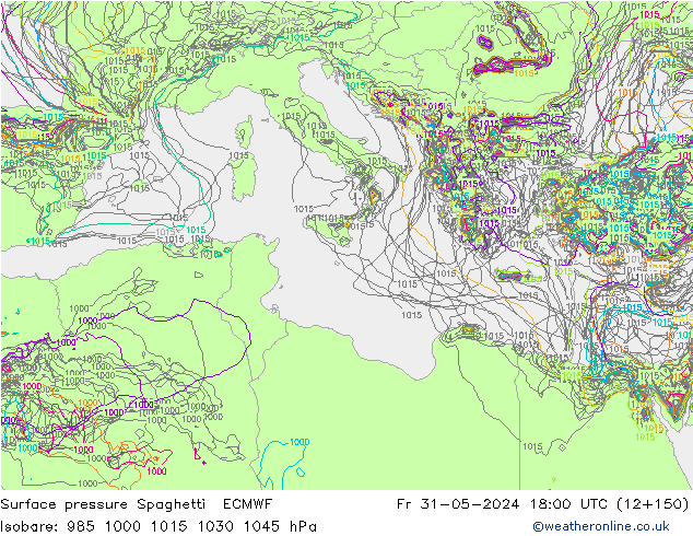 Luchtdruk op zeeniveau Spaghetti ECMWF vr 31.05.2024 18 UTC