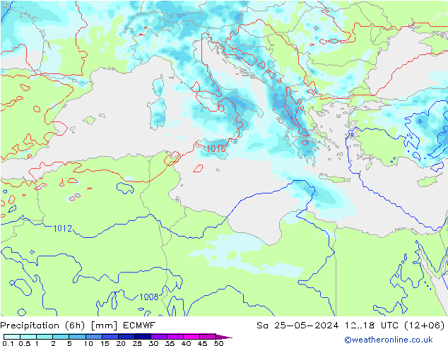 Precipitazione (6h) ECMWF sab 25.05.2024 18 UTC