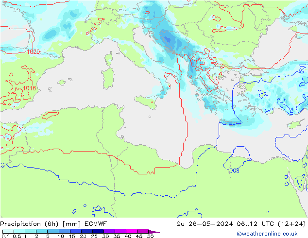 Yağış (6h) ECMWF Paz 26.05.2024 12 UTC