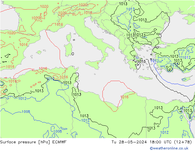 Pressione al suolo ECMWF mar 28.05.2024 18 UTC