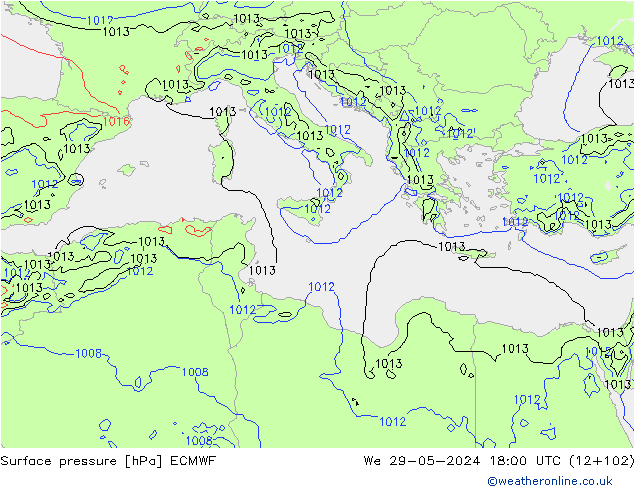 pressão do solo ECMWF Qua 29.05.2024 18 UTC