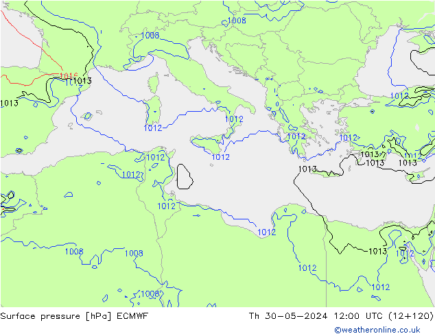 pressão do solo ECMWF Qui 30.05.2024 12 UTC