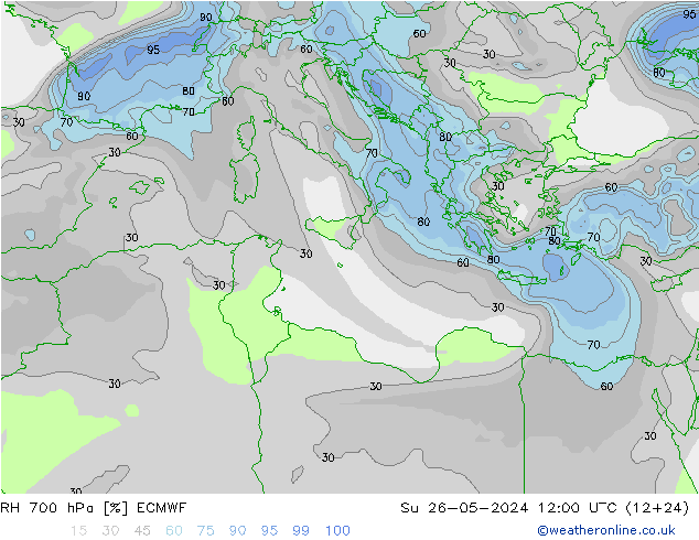 700 hPa Nispi Nem ECMWF Paz 26.05.2024 12 UTC